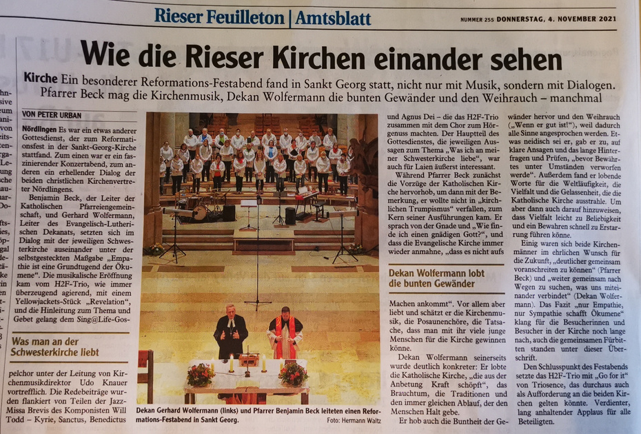 Reformations-Festabend in Sankt Georg  mit dem H2F-Trio (Christoph Heinrich, Thomas Höpfner u. Bernd Fischer) und dem Sing@Life Gospelchor
